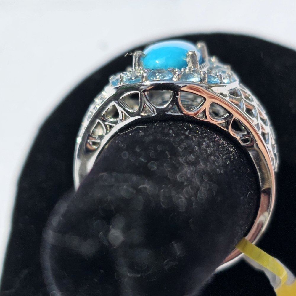 Sleeping Beauty Turquoise & Electric Blue Topaz Ring Platinum over 925 Size 10 - Picture 8 of 11